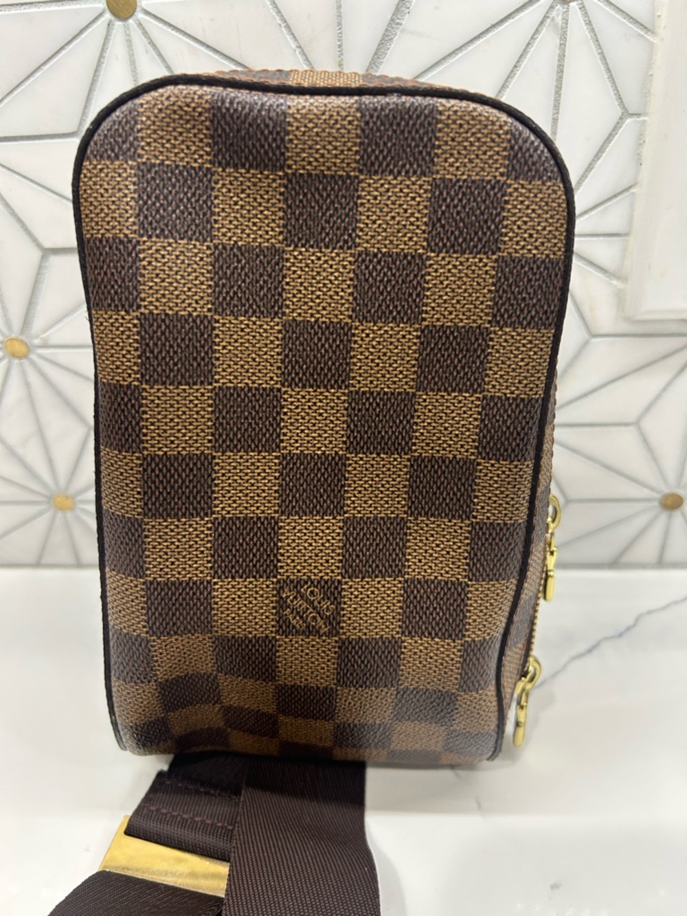 Brown Checkered Men's Crossbody Bag